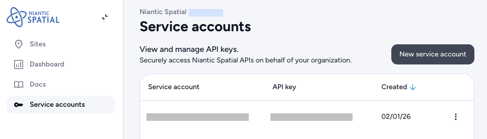Portal-web Service Accounts Page